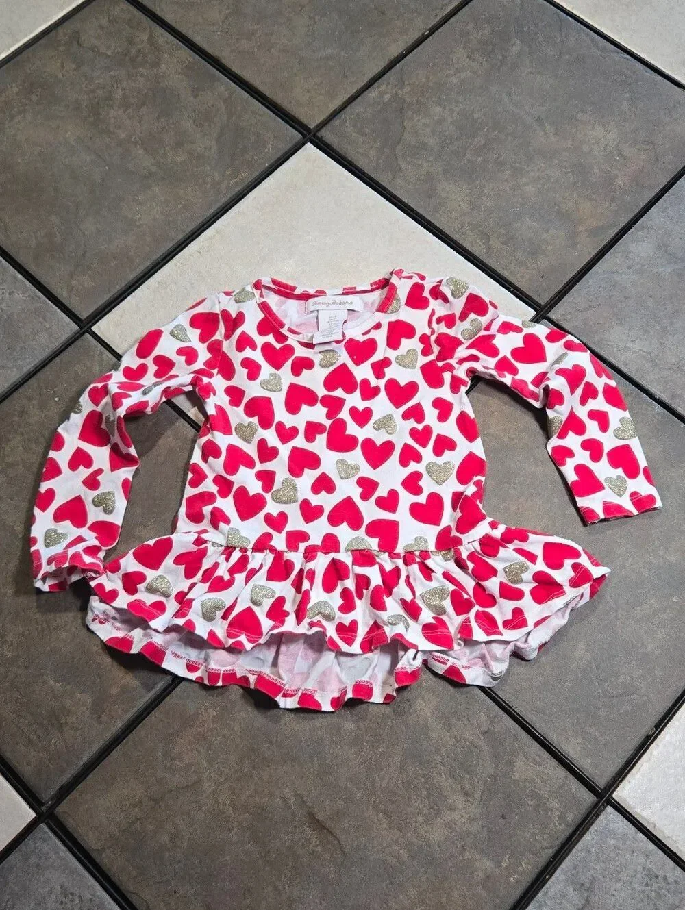 Tommy Bahama Girls 3T Heart Print Peplum Top & Red Leggings Outfit Matching Set